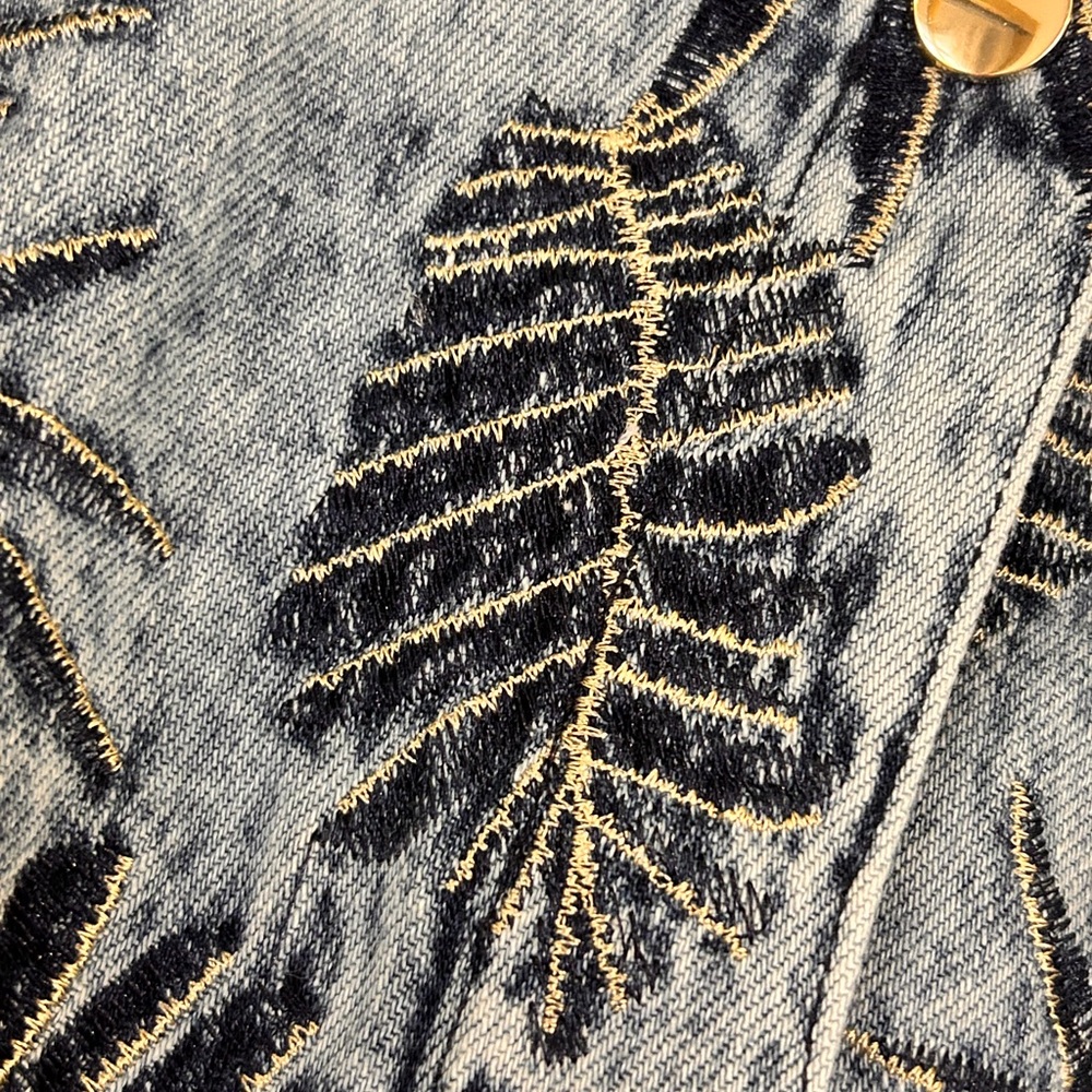 Guess Women's Blue Gold Embroidered Burnished Bomber Jacket Size XL - Picture 4 of 10